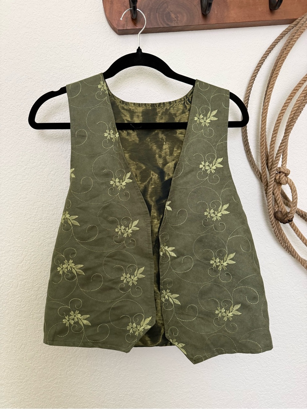 Vintage Olive Green Embroidered Vest